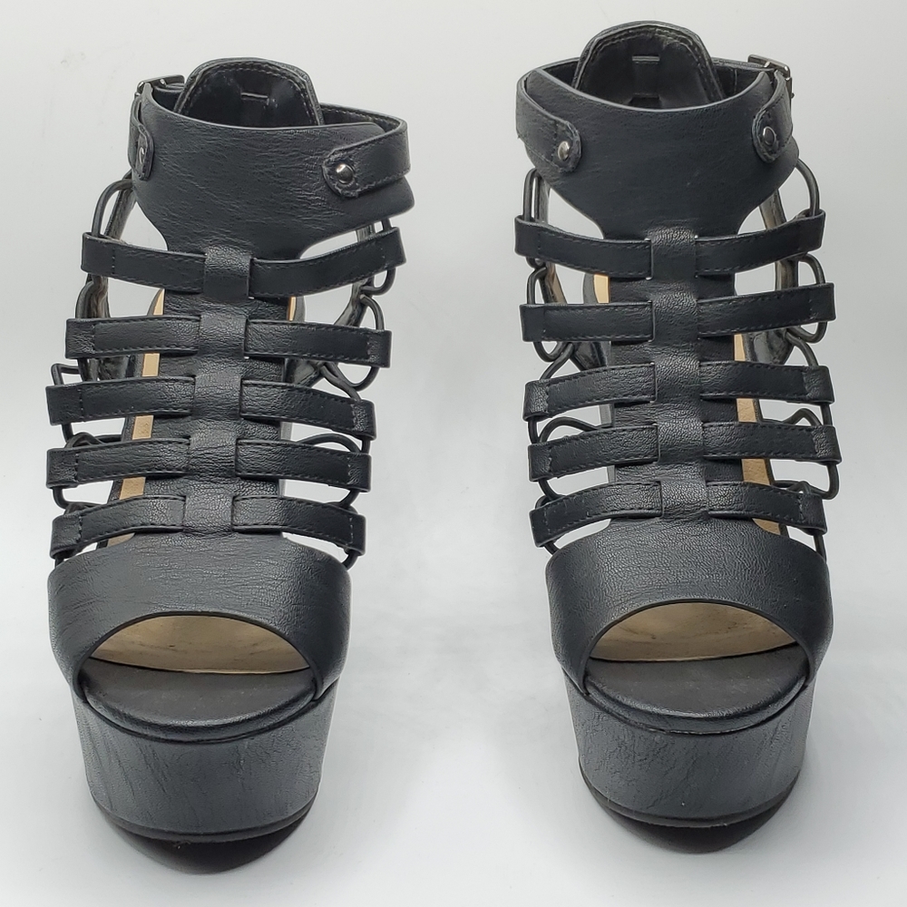 Rare 90s y2k 1.75" platform, 5.25" wedge heel strappy sandals size 5.5 - Picture 2 of 11